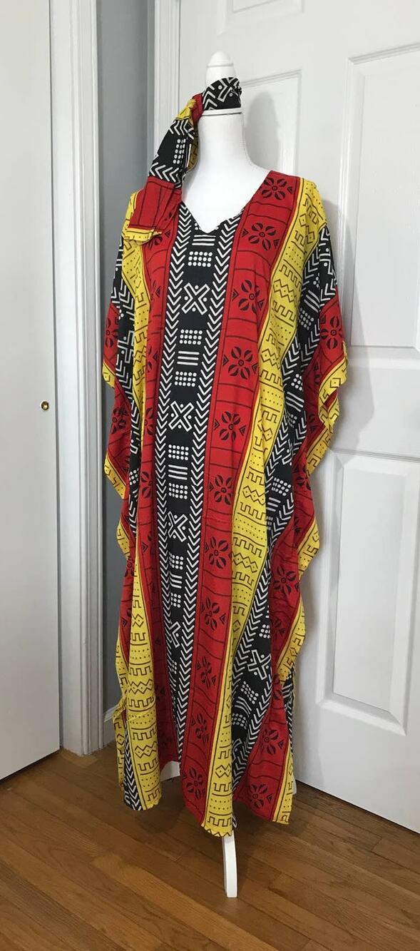 NF WOMEN'S SILKY KAFTAN ETHNIC PRINT OS DRESS WITH SCARF